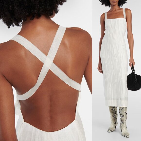 Khaite Fabia White Textured Wavy Plisse Sleeveless Open Back Midi Dress Size 10 - Picture 2 of 14